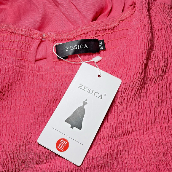 ZESICA Women's Flutter Short Sleeve Elastic Waist Tiered Midi Dress Pink Sz XXL - Picture 6 of 7